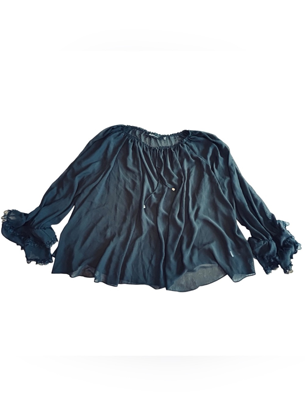 torrid Black Sheer Ruffle Cuff Peasant Blouse - Picture 4 of 7